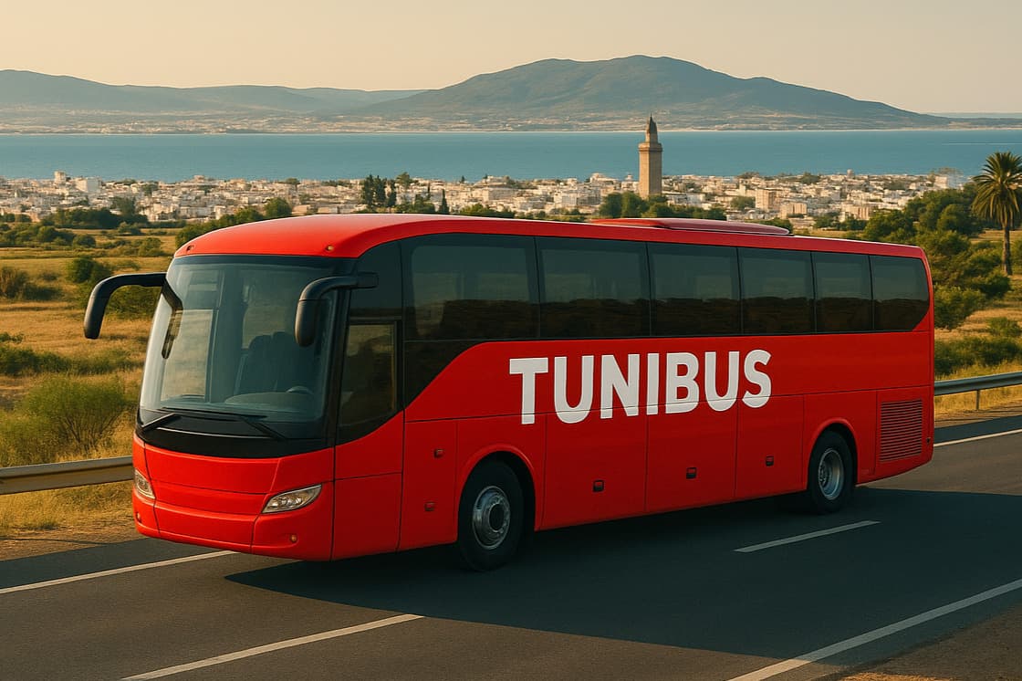 Modern TuniBus on scenic route